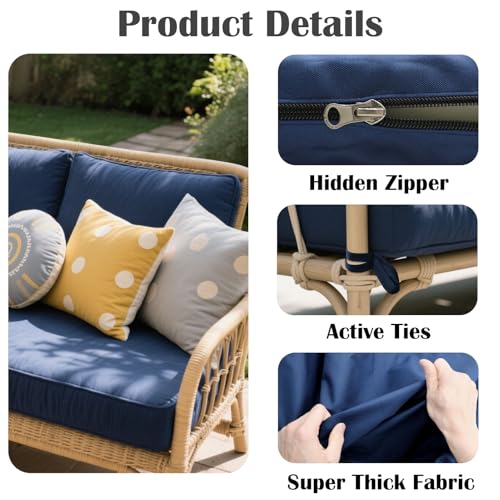 SK Studio 3Pcs Outdoor Cushion Covers Waterproof Patio Furniture Seat Cushions Replacement Covers for 4-Seater Wicker Ratt...