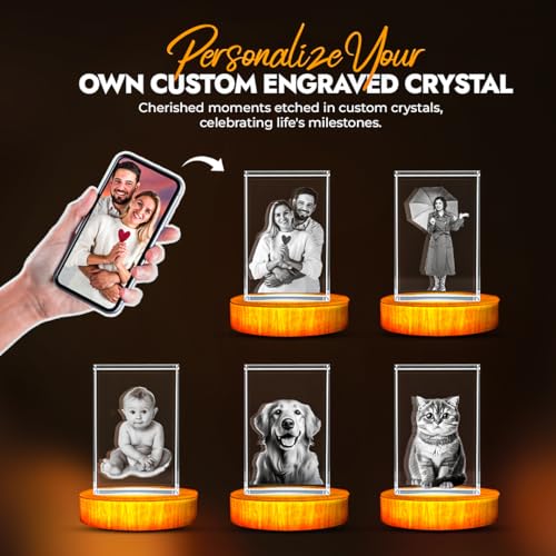 Personalized 3D Engraved Crystal Photo Rectangle |Custom Laser Etched Keepsake | Gift | Décor | Memorial Gift for Pets | D...