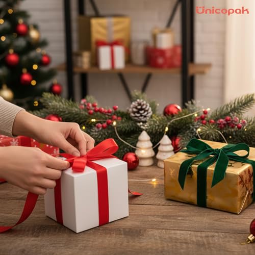 UnicoPak 10 Pack 5x5x5 Gift Boxes, Sturdy Small White Gift Boxes for Presents, Ornaments, Candles, Mugs, Easy Pop-up Assem...