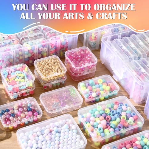 VTG Bead Organizer Box, 56 Pcs Small Plastic Containers with Lids and 3-Tier Stackable Storage Box, Clear Organizers for J...
