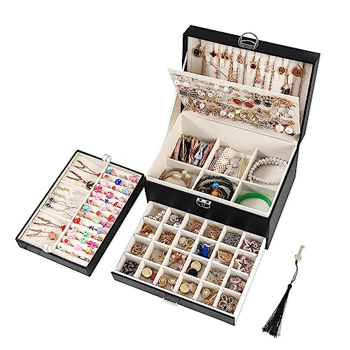 BOOVO Earring Jewelry Box For Women Girl Stud Organizer, 5 Layers Girl Jewelry Organizer Box With Lock Earring Holder Orga...