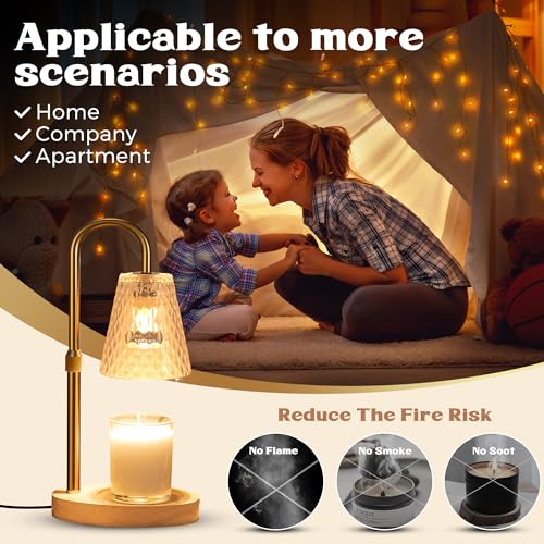 Candle Warmer Lamp with Timer - Adjustable Height Electric Wax Melter in Gold for Cozy Aesthetic Bedroom Home Decor Gift f...