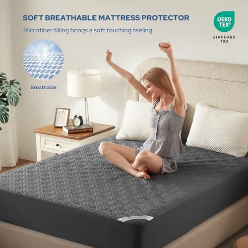 BEDLORE Waterproof Mattress Protector, Queen Size Mattress Pad Noiseless with Deep Pocket 6"-18" Depth, Soft Breathable Di...