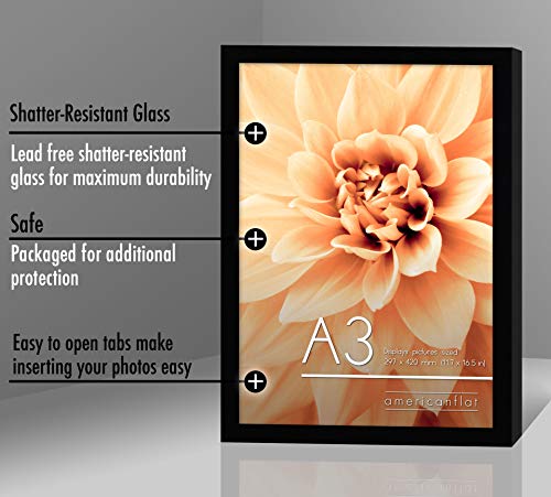Americanflat A3 Picture Frame with Shatter-Resistant Glass - 11.7x16.5 Frame with Engineered Wood - Signature Collection -...