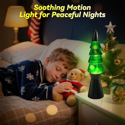 Liquid Motion Lamp Tree Mood Lighting Night Light Green Water & White Wax 13.5 Inch Relaxing Motion Lamp with Bulb for Kid...