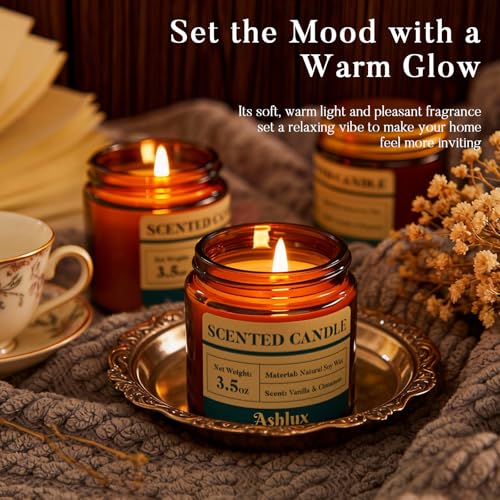 Ashlux 4 Pack Scented Candles as Candle Gift Set, Candle Set for Women, Long Lasting Soy Wax Amber Jar Aromatherapy Candle...