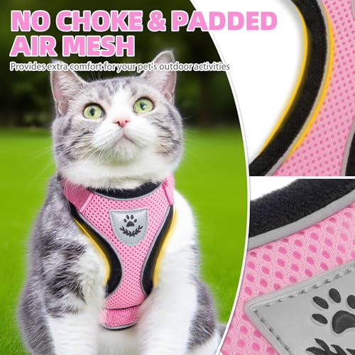 PUPTECK Cat Harness and Leash Set Escape Proof Reflective Cat Walking Harness Adjustable Soft Breathable Mesh Vest for Sma...