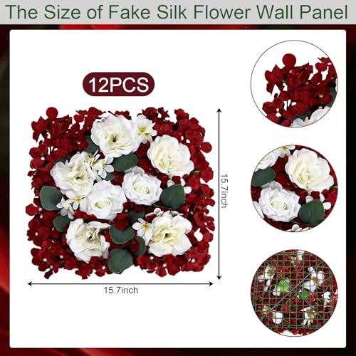 DIYDOFUN Flowers Wall Backdrop - 12 PCS 15 X 15 inch Artificial Silk Floral Panels for Wedding Celebrations Bridal Shower ...