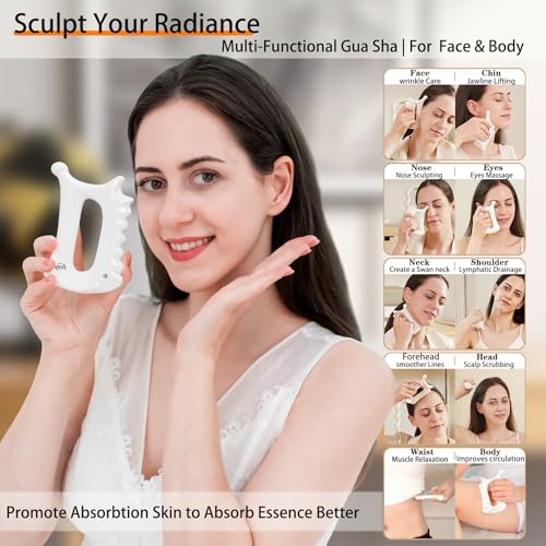 Aurift Ceramic 6‑in‑1 Gua Sha Tool for Face & Body, Jawline Sculpting, Double Chin Reduction, Lymphatic Drainage, Trigger ...