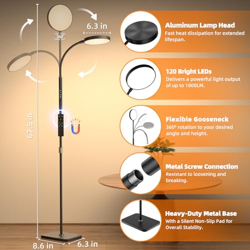 PACOVY Floor Lamp, Adjustable Height Floor Lamps for Living Room Bedroom, 120 LED Super Bright Standing Lamp Remote & Touc...
