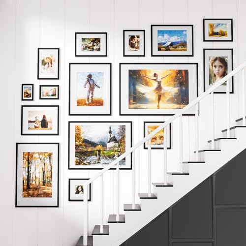 5x7 Picture Frame Set of 5,Display 4x6 Pictures with Mat or 5x7 without Mat, Black 4x6 Photo Frames Tabletop or Wall Mount...