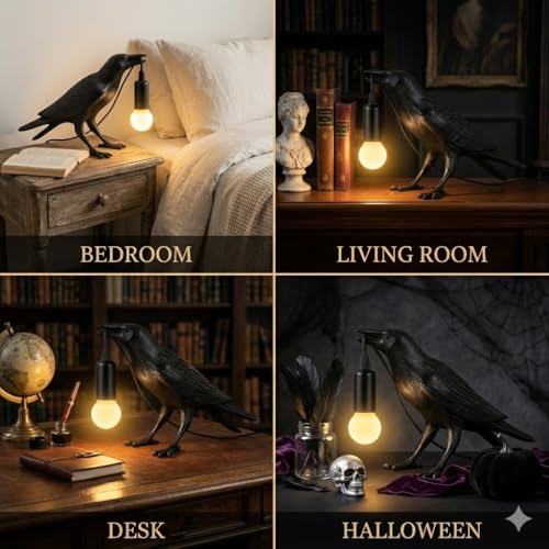 OVANUS Crow Lamp Gothic Decor, Raven Table Lamp with Adjustable Brightness, Dark Academia Aesthetic Night Light for Bedroo...