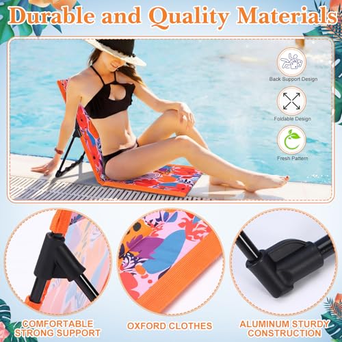 AceOrbit 4 Pack Foldable Poolside Chairs Portable Beach Flip Chairs Pool Seat for Edge of Pool Side with Bag Support Light...