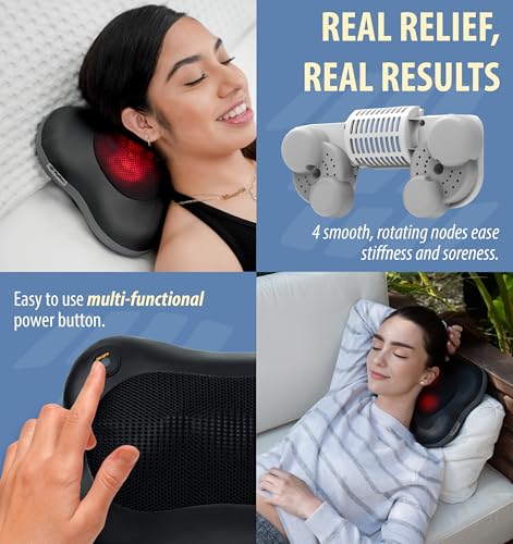 Zyllion Shiatsu Back and Neck Massager with Heat - 3D Electric Kneading Deep Tissue Massage Pillow for Muscle Pain Relief,...