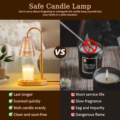 Candle Warmer Lamp with Timer - Electric Candles Wax Warmers Glass Lamps for Jar Candles Burner Adjustable Height and Dimm...
