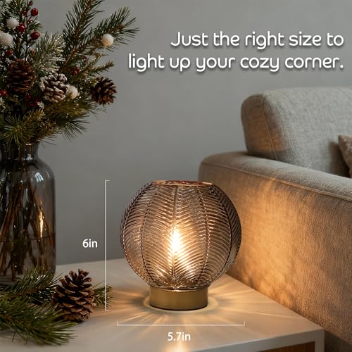 LUSHARBOR Battery Operated Lamp with Timer, Cordless Amber Glass Table Lamp, Battery Powered Small Lamps Decorative for Li...