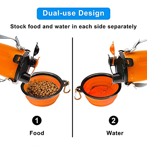 Dog Travel Water Bottle Collapsible Bowls, 2 in 1 Pet Food Container with Collapse Bowls, Outdoor Portable Water Bowls for...