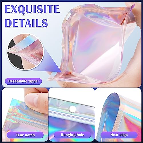 JETMORE 100 Pcs Holographic Mylar Bags, Smell Proof & Resealable Bag for Small Business, Foil Freshie Bags for Treat,Jewel...