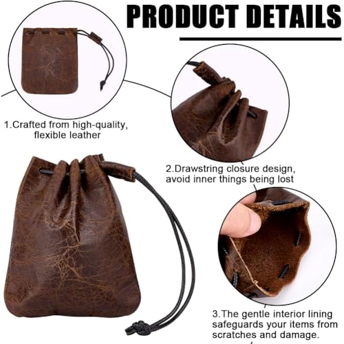 Beebeecraft Leather Drawstring Pouch Cowhide Leather Jewelry Storage Bag 4.7x3.9 Inch Coconut Brown Small Coin Dust Wallet...