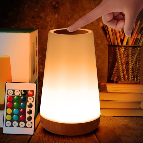 Luxxflour Night Light Lamp, Dimmable Touch Lamp for Bedroom, Portable Table Bedside Lamp, 5 Brightness & 13 RGB Colors, Ni...