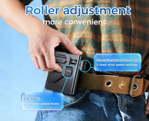 Eastfox 5 in 1 Portable Waist Fan 1-100 Speed Neck fan AI Rechargeable 16H Runtime Clip on Fan 13500RPM Wearable Fan Shirt...