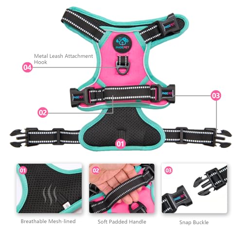 PHOEPET 2019 Upgraded No Pull Dog Harness, Reflective Adjustable Vest, with a Training Handle + 2 Metal Leash Hooks+ 3 Sna...