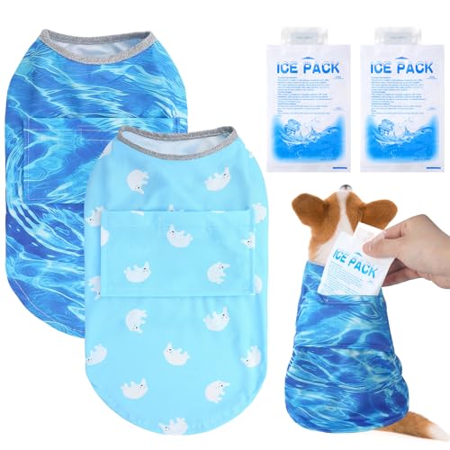 Huhumy 2 Pack Dog Cooling Shirts with 4 Pcs Ice Pack Cooling Vest Quick Dry Vest Dog Cooling Harness Summer Beach Hawaii J...