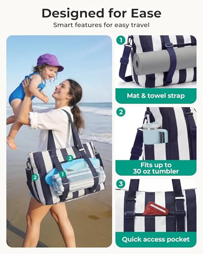 BAGSMART Large Beach Bag for Women, Oversize Tote Bag for Travel/Pool/Summer | 3-Ways to Carry, Cruise Essentials, Family ...