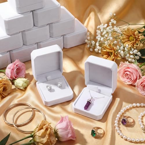 Sureio 24 Pcs Velvet Jewelry Gift Boxes Bulk for Necklace Pendant Ring Earring Bracelet Display Case Wedding (White)