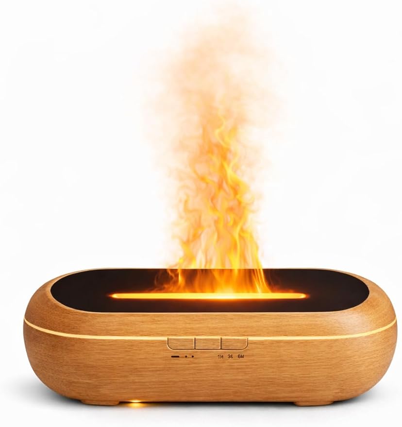 AquaAura Flame Diffuser – Flame Effect Essential Oil Diffuser & Humidifier, 160ml Aromatherapy Diffuser with 7 LED Colors,...