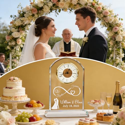 Extrabily Personalized Wedding for Couples, Custom Wedding Crystal Clock, Customized with Names, Date, Unique Romantic Gif...