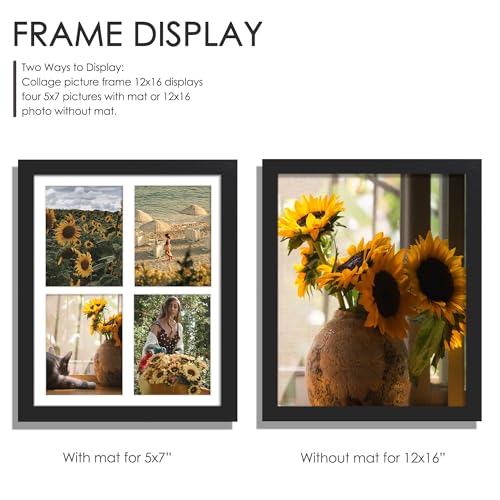 DUENPY 12x16 Picture Frame, 5x7 Collage Picture Frame, Displays Four 5x7 inch Photos, or 12x16 (Without Mat) for Available...