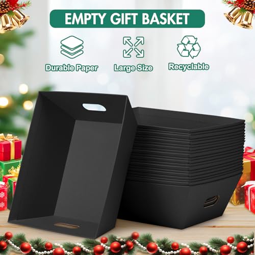 AFOROEOA 10PACK Black Baskets For Gifts Empty, 10x12”Thick Kraft Gift Basket with 10 Bows 10 Bags Empty Gift Baskets for C...