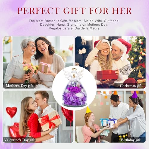 Gifts for Mom Birthday Gifts for Women Preserved Rose Forever Flower in Glass Angel Figurines Fresh Flowers for Delivery A...