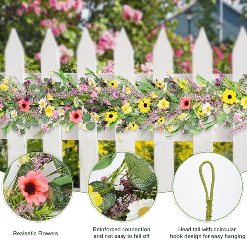 6 ft Spring Artificial Wildflower Garland Wisteria Lavender Garland Daisy and Lavender Faux Floral Vine Summer Floral Fake...