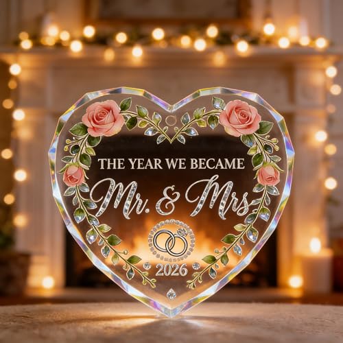 Heart Shaped Crystal Ornament for Couples – 2026 Mr & Mrs Wedding Keepsake, Romantic Anniversary & Engagement Gift, Elegan...