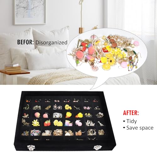 Vicoter Velvet Jewelry Tray 48 Compartments Jewelry Display Organizer with Transparent Cover Rings, Earrings, Necklaces, P...