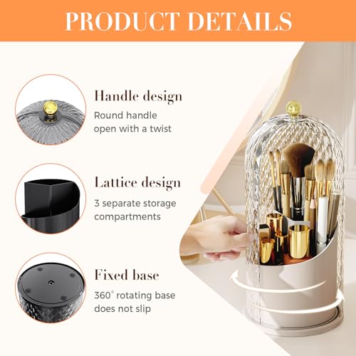Concealed Toothbrush Holder, Makeup Brush Holder Organizer with Lid, 360 Swivel Cosmetic Brush Organizer, Waterproof and D...