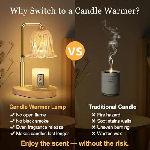 Candle Warmer Lamp with Timer Dimmable: Birthday Gifts for Women Adjustable Height Candles Light Warmers Lamps Gold Crysta...