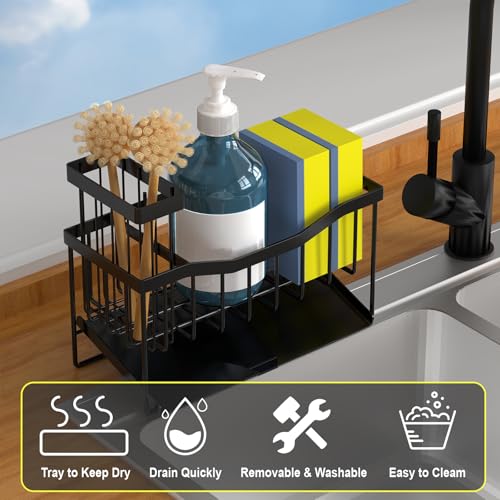 Fssvcd Maifan Sink Caddy Sponge Holder for Kitchen with Brush Holder and Stainless Steel Self Drain Tray, Rustproof Kitche...