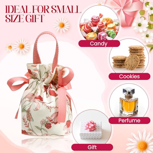 Liobelon 8 Pieces Floral Mini Gift Bags with Handles 14x9.5x6cm/5.5x3.7x2.3inch Canvas Small Candy Bag Tea Party Favor Bag...