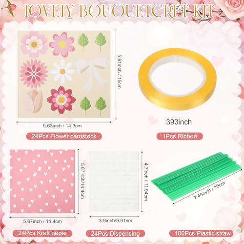 Motipuns 24 Sets Mother's Day DIY Paper Flower Bouquet Craft Kit Bulk for Kids Make Your Own Flower Bouquet DIY Craft Scho...