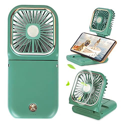 Portable Mini Fan - 5 in 1 with Phone Holder, Desk Fan, USB Rechargeable, 3000 mAh Power Bank, 3 Speed Adjustable, Neck La...
