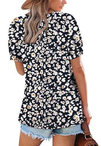 Zwurew Women's Summer Casual Puff Short Sleeve T-Shirts Square Neck Pleated Flowy Trendy Tunic Tops for Leggings S-2XL