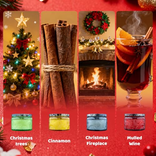 Azulfra Christmas Scented Candles Gift Set - Holiday Soy Wax Candles with Festive Scents - Christmas Tree, Fireplace, Cinn...