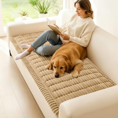 hyha Couch Covers for Dogs Washable, Non Slip Plush Dog Sofa Protectors, Fuzzy Pet Couch Covers for 3 Cushion Sofa Pet Fri...