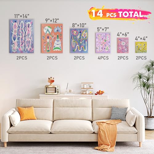 Gotideal Canvas for Painting, 14 Pcs Muti Pack Stretched Painting Canvas, Blank Paint Canvases for Acrylic, Oil, Art Suppl...