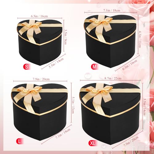 Resurhang Black 4 Pcs Valentines Heart Shaped Gift Box with Lid for Flower Arrangement Large Present Gift Box for Valentin...