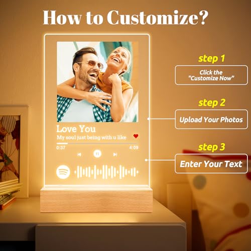 Bulaient Custom Spotify Plaque, Custom Acrylic Song Plaque Picture Frames, Personalized Photo Frame, Personalized Annivers...