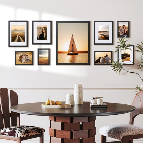 HappyHapi 4x6 Picture Frame Set of 5, Black Frames Display Photo 3.5x5 with Mat or 4x6 without, Gallery Wall Frame Set, Wa...